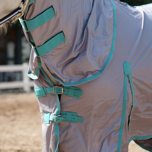 Horse Fly Sheet with Detachable Neck Cover & Belly Wrap, Adjustable Fly Sheet for Horses, Ventilated Airflow Mesh Equine Cooling Summer Flysheet Grey 84
