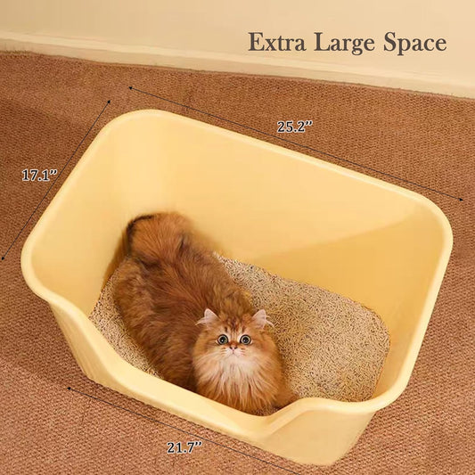 Vealind Jumbo Litter Box, XL Litter Boxes for Big Cats, Extra Large Space, High Sided Litter Pan, Leak-Proof & Anti-Splashing, Easy Clean & Durable (25β * 17β * 13β Yellow)