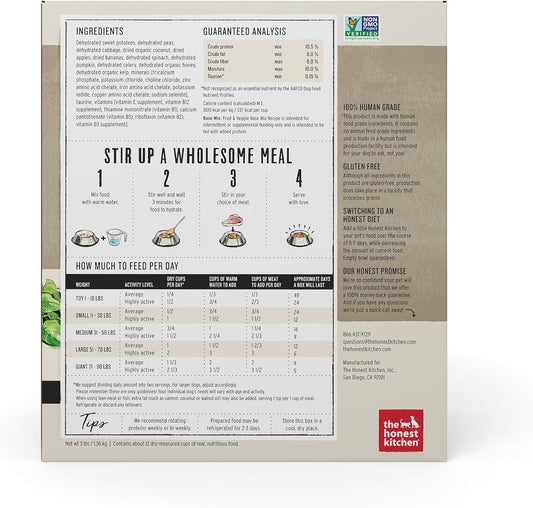 The Honest Kitchen Dehydrated Grain Free Fruit & Veggie Base Mix Dog Food (Just Add Protein), 3 lb Box