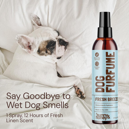 Sunny & Honey Dog Perfume Spray Long Lasting - 4 fl oz (2-Pack) - Deodorizing, Detangling & Hydrating with Avocado Oil & Silk Protein - pH Balanced Dog Cologne Spray - Fresh Breeze Scent