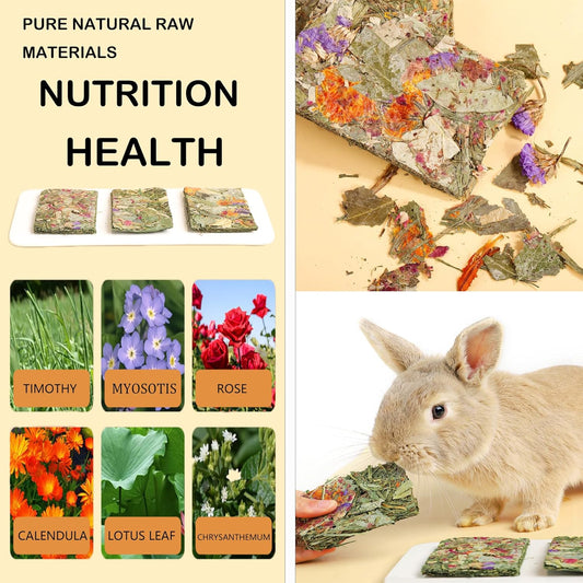 Rabbit Toys 10 Pack Bunny Toys Bunny Chew Toy Guinea Pig Treats Timothy Hay Toy Chips with Herbal Flowers Timothy Hay Grass Hamster Snacks Chinchillas Gerbils for Small Animals Teeth