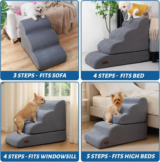 4-Step Dog Stairs and Ramp for Beds or Couches β Non-Slip Sturdy Pet Steps for Small Dogs and Cats,21" H,Grey