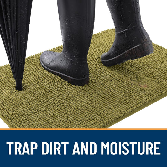 OLANLY Dog Door Mat for Muddy Paws 36x24, Absorbs Moisture and Dirt, Absorbent Non-Slip Washable Doormat, Quick Dry Chenille Mud Mat, Entry Indoor Entryway Carpet for Inside Floor, Willow Green