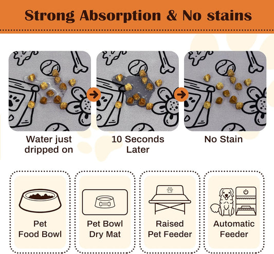 Pet Feeding Mat for Floors Waterproof Dog Mat for Food and Water Absorbent Quick Dry Non Slip mat for Cat Bowls