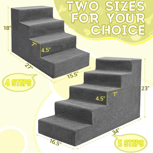 Niubya Dog Stairs for Small Dog and Cats,23βH Non-Slip Bottom Pet Steps for High Beds and Couch,High-Density Foam Pet Stairs Grey,5 Steps