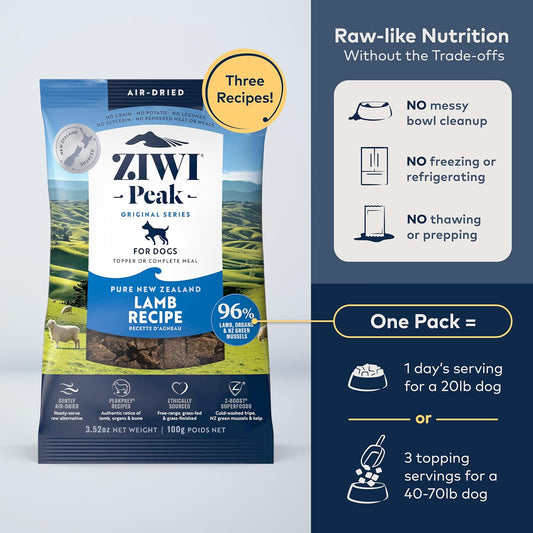 ZIWI Peak Air-Dried Dog Food – Lamb - All Natural, High Protein, Grain Free, Limited Ingredient w/Superfoods (3.5oz)