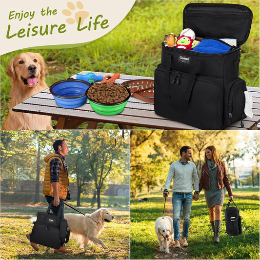 Dog Travel Bag Airline ApprovedāPet Travel Tote with Collapsible Bowls,Food Containers & Feeding MatāMulti-Pocket Organizer for Dogs & Cats, Durable & Water-Resistant for Hiking,Trips,Outdoors