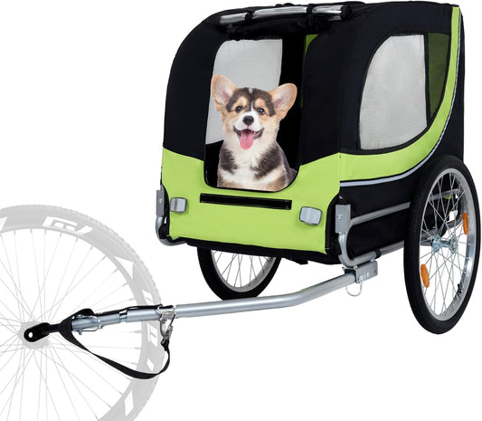 Blue-Grey Large Folding Bike Trailer for Dogs β Heavy-Duty Steel Frame, 66LB Capacity Pet Carrier for All-Terrain Cycling, Jogging & Camping Adventures!