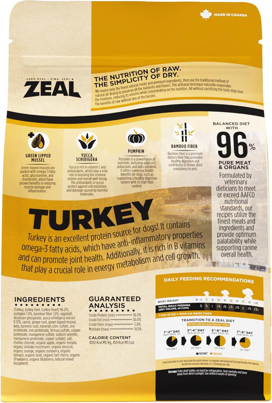ZEAL Canada Air-Dried Turkey Recipe for Dogs - High Protein, Natural Superfoods, Nutrient Rich, No Fillers, Grain Free, Complete & Balanced (Turkey, 2.2 lb)