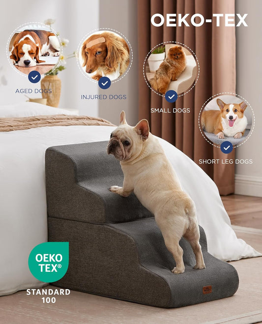 Beige Curved Dog Stairs Ramp for Small Dogs & Cats 22.8" H, 4-Step Dog Steps for Couch Sofa and Chair, Pet Stairs for Cats, Non-Slip Balanced Pet Steps