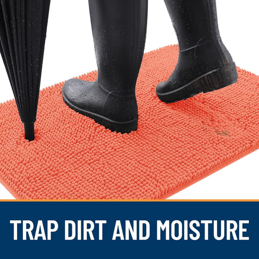 OLANLY Dog Door Mat for Muddy Paws 47x24, Absorbs Moisture and Dirt, Absorbent Non-Slip Washable Doormat, Quick Dry Chenille Mud Mat for Dogs, Entry Indoor Entryway Carpet for Inside Floor, Coral