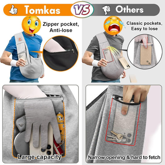 Tomkas Small Dog Sling Carrier - Zipper Pocket & Adjustable Strap - for 3-10 lbs Pets(Grey)