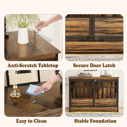 COZPAW 52 Inch Dog Crate Furniture, Extra Large Dog Kennel Indoor for XLarge Breed, Heavy Duty Dog Cage with Double Elegant Arched Doors, Decorate as TV Stand & End Table-Retro Brown