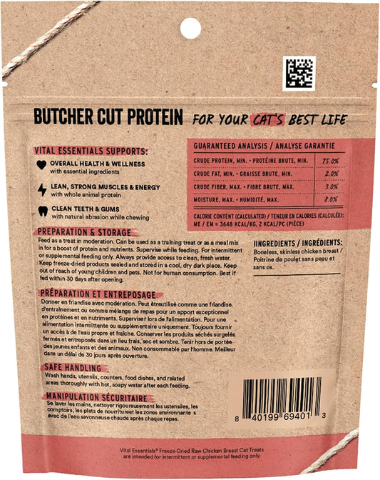 Vital Essentials Chicken Breast Cat Treats, 1 oz | Freeze-Dried Raw | Single Ingredient | Grain Free, Gluten Free, Filler Free