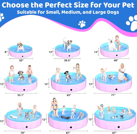 2025 Updated Foldable Dog Pool, 87" x 12" Kiddie Pool with Hard Plastic, Non-Slip Dog Bath Tub for Outdoor Backyard, Collapsible Dog Swimming Pool for Kids Dogs Pets (Pink)