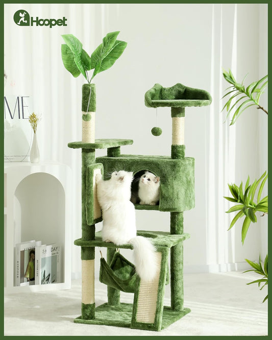 Hoopet 63IN Cat Tree Tower for Indoor Cats Large Adult, Cat Scratching Posts Featuring with Scratching Boards, Wide Plush Perch and Interactive Dangling Balls Ideal for Multi-Cat Households