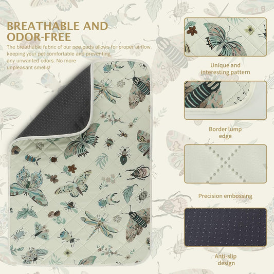 IEUUMLER Washable Pee Pads for Dogs, 1 Pack Insect Pattern Reusable Waterproof Puppy Potty Pads, Non-Slip Absorbent Pet Training Pads for Playpen Crate Bed EU014