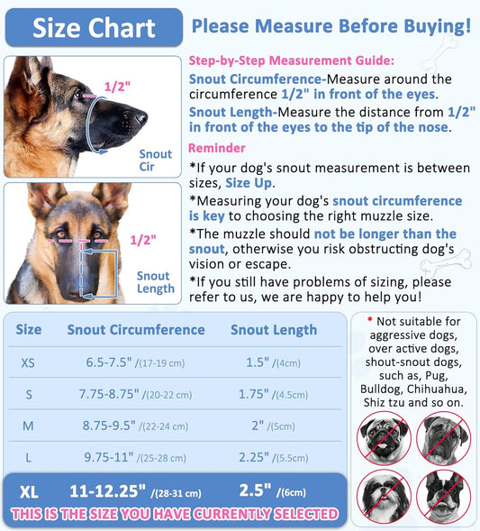 LUCKYPAW Soft Muzzle for Medium Large Sized Dogs Beagle Labrador German Shepherds, Dog Muzzle to Prevent Biting Chewing, Adjustable Breathable Mouth Guard for Grooming Walking Training(Blue, XL)