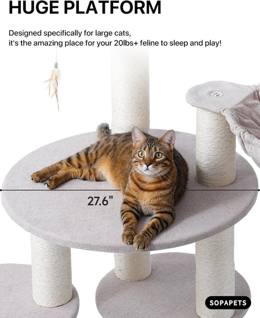 Extra Large Cat Tree Tower for Indoor Cats Large Adult, Maine Coon Cat Tree with Hammock (Begin, 64.2βH)