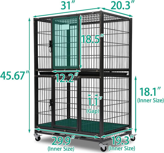 Two-Tier 30 Inch Small Dog Crate, Heavy Duty Drop Dog Cage for Small Dogs Kennels Indoor with Auto-Locks, Removable Trays, Metal Floor Grids and 360Β° Lockable Wheels