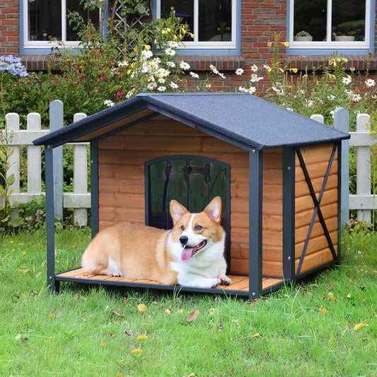 Dog House Outdoor & Indoor Unique All-Around Iron Frame Dog Kennel for Winter with Raised Feet for Small & Medium & Large Dogs,Weatherproof Roof (41.6 βLΓ41.4βWΓ34.1βH)