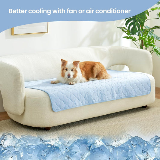 Cozy Bliss Leakproof Cooling Blanket for Large Dogs β Q-Max>0.4, Durable & Washable Dog Cooling Mat for Hot Weather, Soft Pet Throw & Couch Protector for Dogs & Cats, 40x60 Inch, Heather Cool Blue