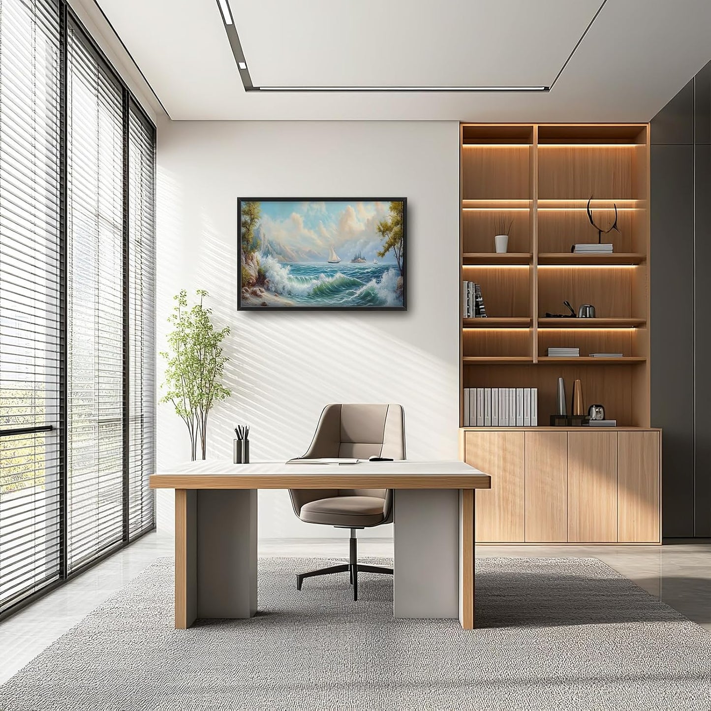 Framed Large Sailboat Wall Art for Living Room, Oversized Sea Coastal Wall Decor Beach Nautical Canvas Painting Seascape Pictures Home Decoration for Living Room Bedroom Office 36"x24"