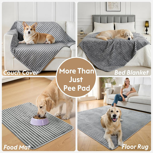 Flannel Washable Pee Pad for Dogs - 2 Pack Reusable Dog Pee Pads Extra Large, Fast Absorb Pet Playpen Mat with Non-Slip Back, Waterproof Puppy Training Pad. (Light Grey, 36" X 72")