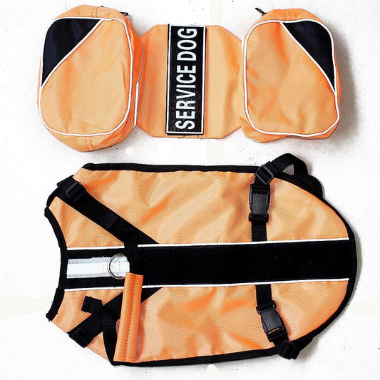 Serijoars Dog Vest Harnesses with Saddlebag Backpack for Camping & Travel - Reflective Hound Hiking Backpack Saddle Bag - Lightweight Vest Harness for Medium & Large Dogs (Orange, L)