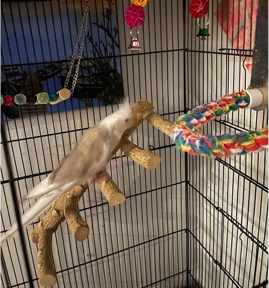 Bird Parrot Ladder Perch for Cage, Nature Wooden Bird Bridge Exercise Stands Parrot Climbing Chewing Toys for Small Animal