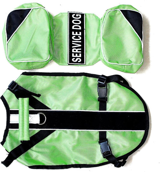 Serijoars Dog Vest Harnesses with Saddlebag Backpack for Camping & Travel - Reflective Hound Hiking Backpack Saddle Bag - Lightweight Vest Harness for Medium & Large Dogs (Green, L)