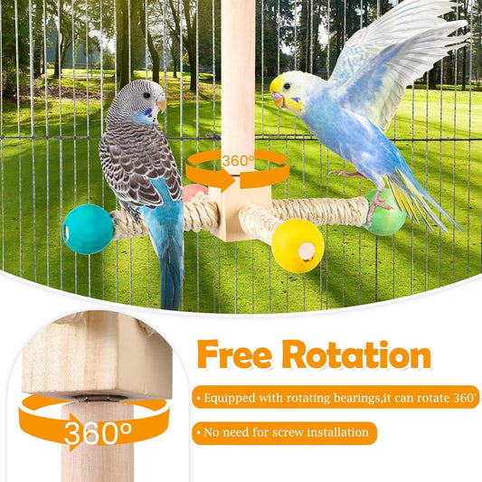 Rotating Bird Perches Toy, Interactive Spinning Parrot Parakeet Toys, Wooden Exercise Stand Bird Cage Accessories for Budgies,Cockatiels,Small Birds