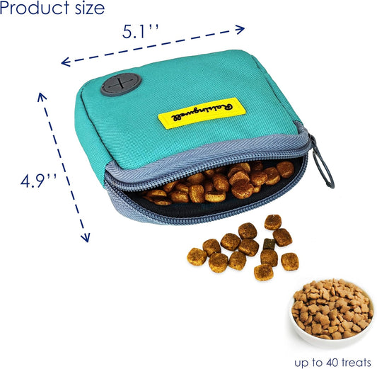 Dog Treat Pouch for Pet Walking and Training with Clicker Poop Bags Small Fanny Zipper Pack Holder for Puppy Snack Dispenser Kit for Leash and Outdoor Use (Green)