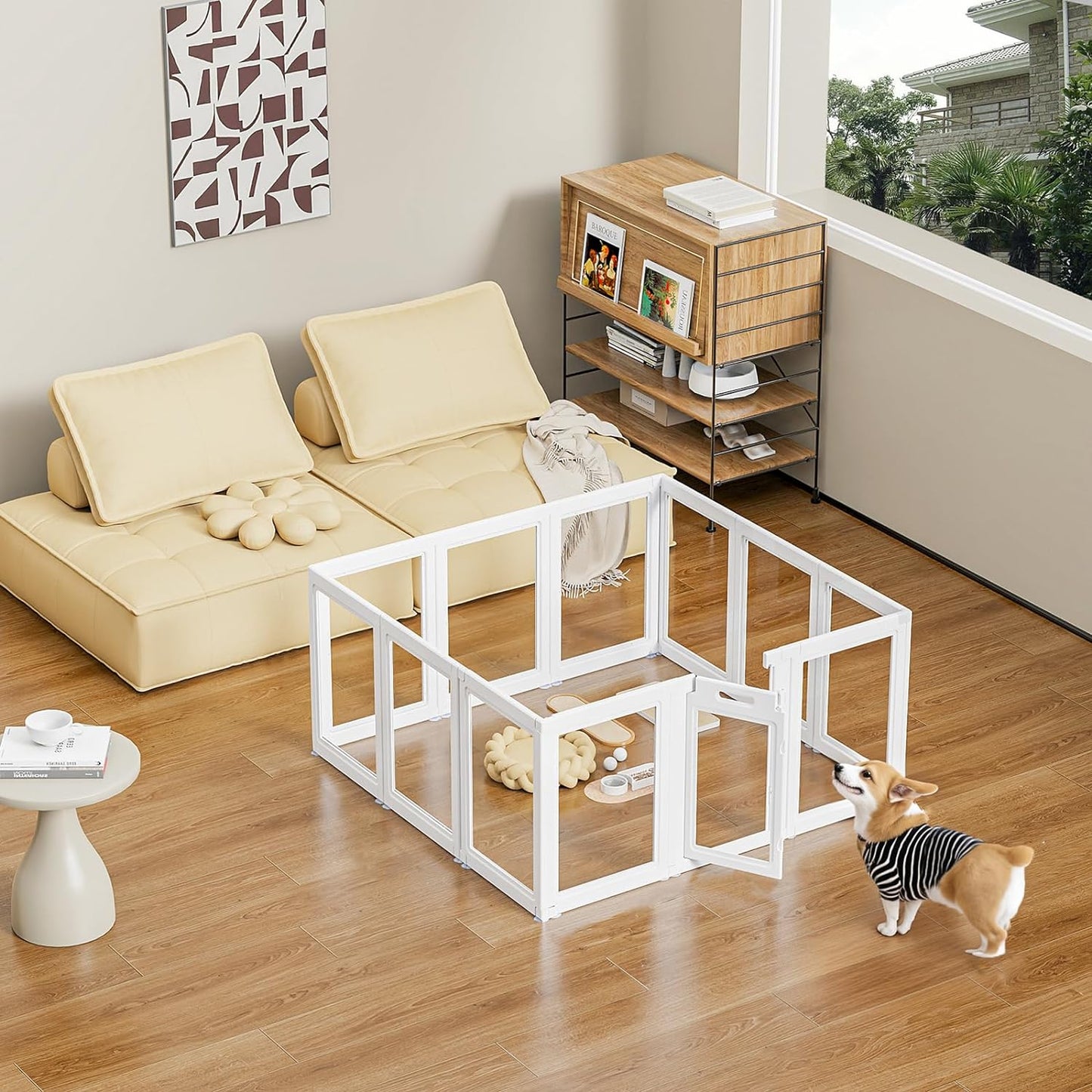 Clear Acrylic Dog Playpen Transparent Dog Playpen Indoor, Easy Assemble Clear Pet Pen for Puppy Bunny Cat Pig, Sturdy & Easy Cleaning Plastic Dog Puppy Fence (23.6" H, 12PCS)