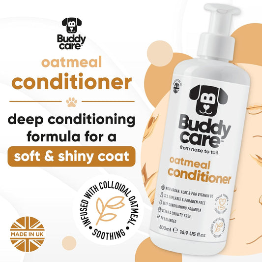 Oatmeal Dog Conditioner (16.90oz) Made with Aloe Vera, Argan Oil & Pro Vitamin B5 to Detangle Matted Coats & Relieve Sensitive & Itchy Skin, Suitable for Puppies from 8 Weeks, Vegan