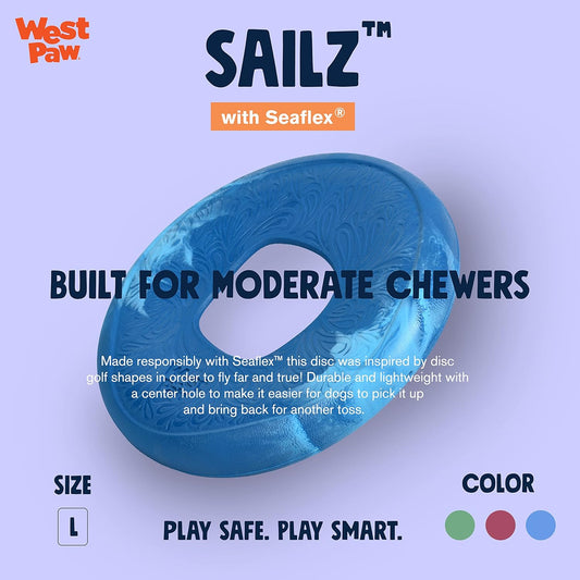 WEST PAW Seaflex Sailz Dog Toy Flying Disc - Machine Washable Eco-Friendly Zogoflex Toys for Moderate Chewers - Perfect for Fetch, Gnawing, Catch, Pet Training - Surf