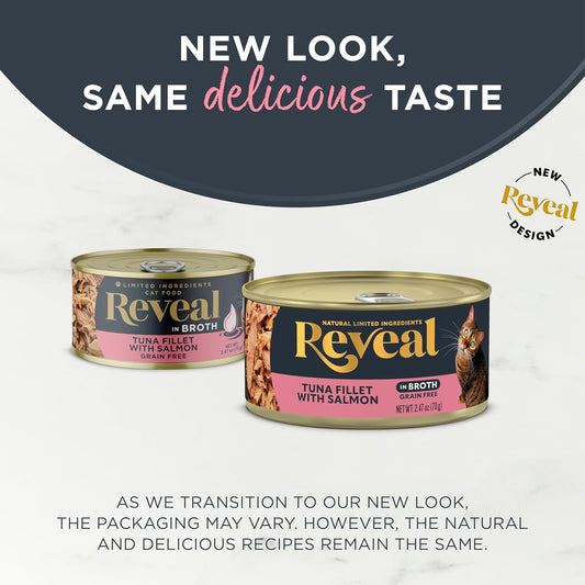 Reveal - Grain Free | Wet Canned Cat Food | 2.47oz - 24 Pack - Premium Nutrition, 100% Natural, No Additives, and Limited Ingredients (Tuna with Salmon in Broth)