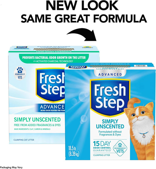 Fresh Step Advanced Simply Unscented Clumping Litter, Fresh Step Unscented Cat Litter Fights Odor on Contact, 18.5 lb. Box