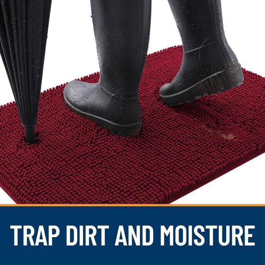 OLANLY Dog Door Mat for Muddy Paws 59x20, Absorbs Moisture and Dirt, Absorbent Non-Slip Washable Doormat, Quick Dry Chenille Mud Mat for Dogs, Entry Indoor Entryway Carpet for Inside Floor, Burgundy