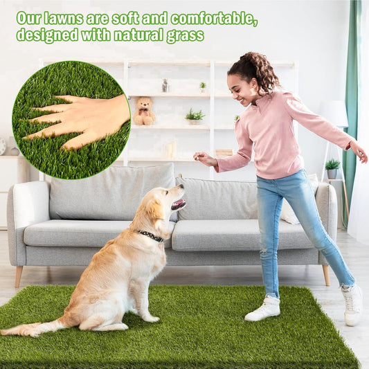 Dog Grass Pee Pads, 51.2 x 31.5 inches Reusable Artificial Grass Turf Rug for Dogs, Washable Fake Grass Mat Dog Pee Pad Replacement Outdoor Indoor Potty Training Pads with Drainage Holes