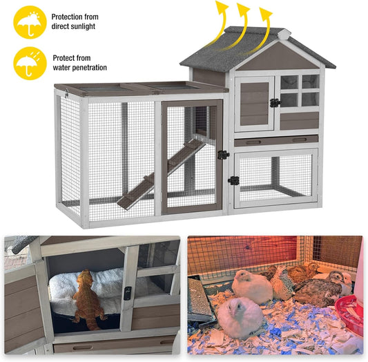 Aivituvin Large Rabbit Hutch Indoor Bunny Cage Outdoor with Run Chicken Coop Guinea Pig House with Waterproof Asphalt Roof,No Leakage Pull Out Tray (103.2" L x 25.2" W x 36.2" H,Brown-2 Sets)