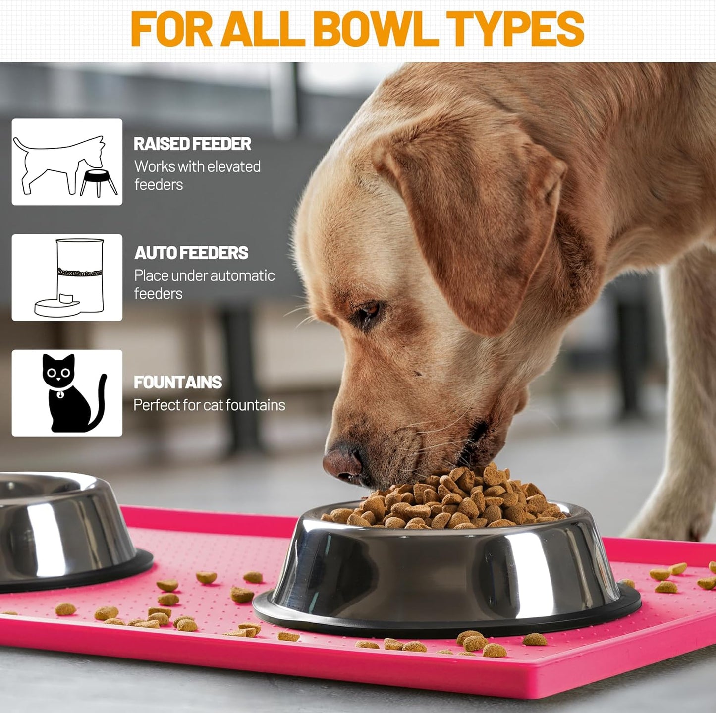 Hubulk Dog Feeding Mat,100% Waterproof Food Grade Silicone Pet Food and Water Bowl Placemat,Dishwasher, High Raised Edge to Prevent Spills,Nonslip Tray to Stop Messes on Floor(28"x18"x0.8", Pink)