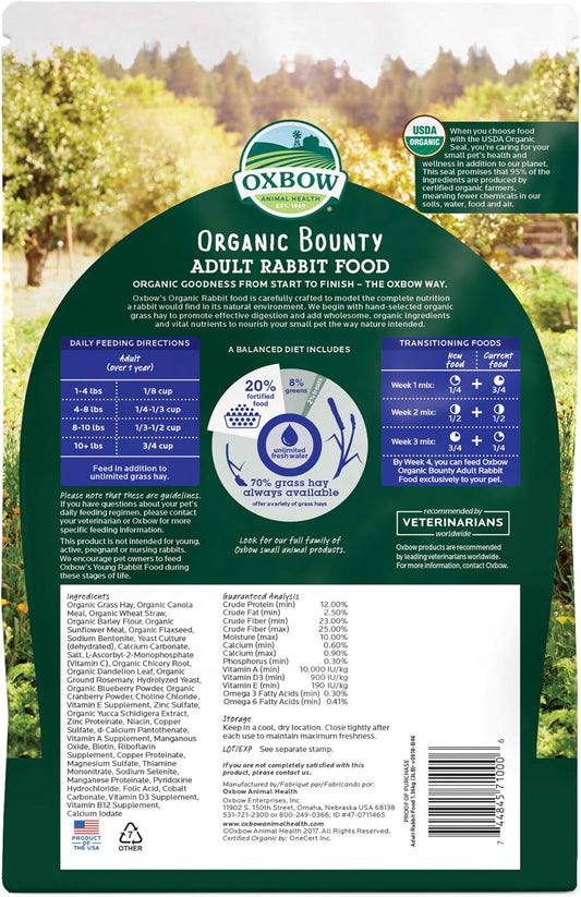 Oxbow Animal Health Organic Bounty Adult Rabbit Food - All Natural Rabbit Pellets - 3 lb.