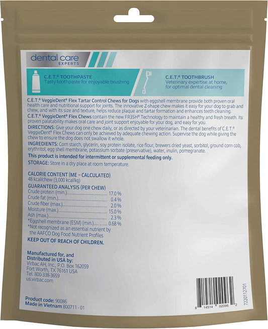 Virbac C.E.T. VEGGIEDENT Flex Tartar Control Chews for Dogs - Small