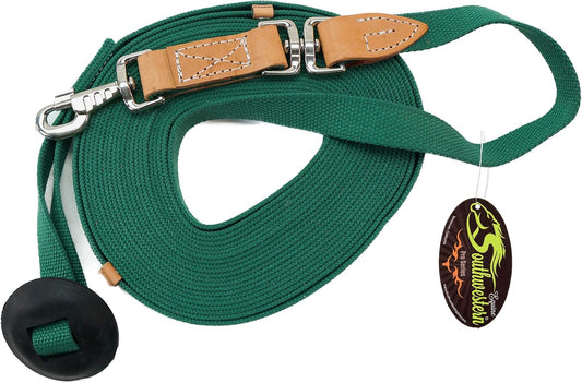 Southwestern Equine 35' Flat Cotton Web Lunge Line with Bolt Snap & Rubber Stop (35', Emerald)