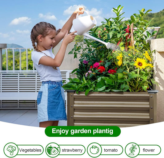 Land Guard Galvanized Oval Large Metal Raised Garden Bed with Legs for Vegetables (Beige)