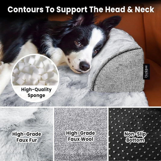 Calming Dog Couch Bed for Large Dogs, 41 x 37 inch Waterproof Removable Pet Mat Couch Cover for Furniture Protector, Non-Slip Fluffy Pelsbarn Dog Bed for Couch, Sofa, Outdoor - Tie-Dye Grey