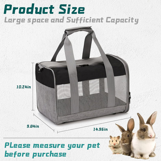 PINVNBY Bunny Carrier for Travel Camping Outdoor, Small Pet Carrier, Guinea Pig Carrier, Breathable Pet Portable Hand Bag for Hamster Bunny Guinea Pig(Black & Gray)