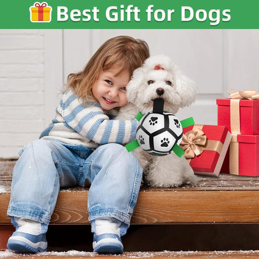 QDAN Dog Toys Soccer Ball with Straps, Interactive Toys for Tug of War, Puppy Birthday Gifts, Dog Water Toy, Durable Balls World Cup for Small Dogs(5 Inch)