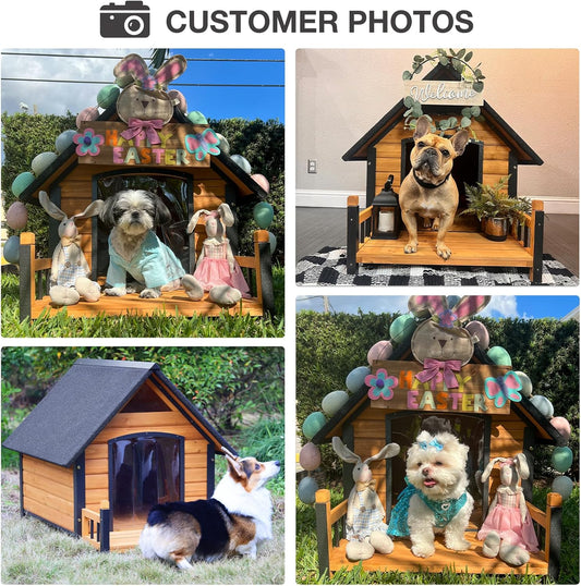 Large Dog House Outdoor Indoor All-Around Iron Frame Design Dog House with Porch&Raised Feet for Small Medium Large Dogs(Brown)